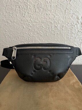 Gucci Piuma Calfskin Jumbo GG Embossed Small Belt Bag Black